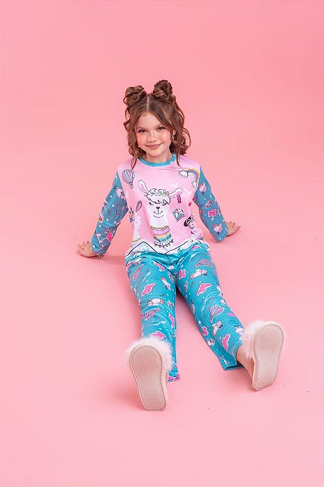 Pijama Lhama Luxo Longo Azul Turquesa