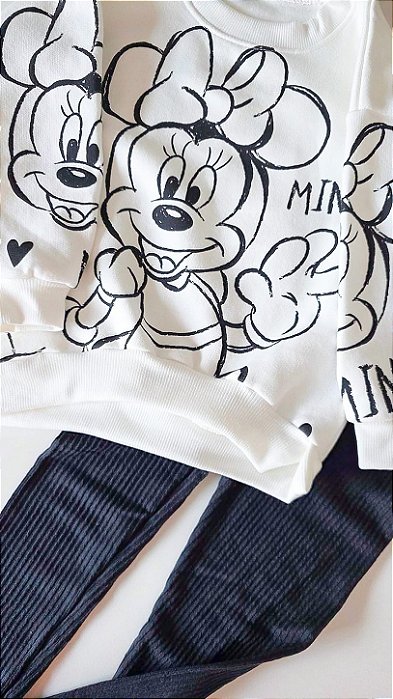 Conjunto Infantil Minnie Mouse - Blusa Moletom e calça canelada