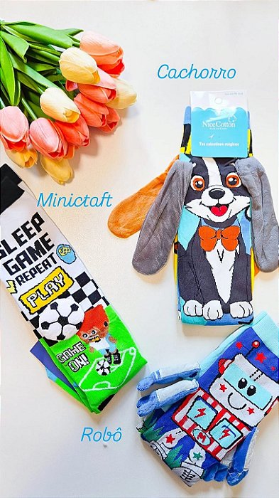 Meia Maluca e Divertida com Estampas Variadas Menino