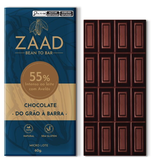 Chocolate 55% Intenso ao leite com Avelãs 60g - ZAAD