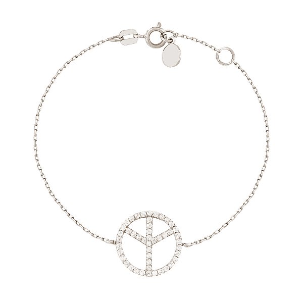 Pulseira Paz & Amor Ouro Branco 18k e Safira Branca