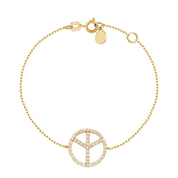 Pulseira Paz & Amor Ouro Amarelo 18 K e  Topazio Incolor