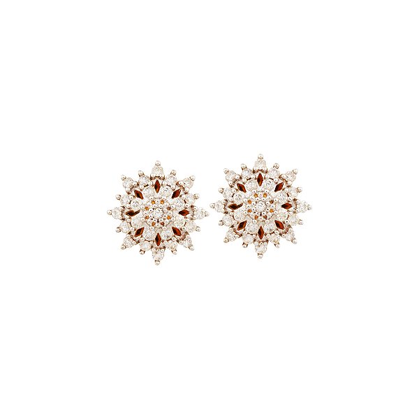 Brinco Flor Pave Ouro 18k Diamante