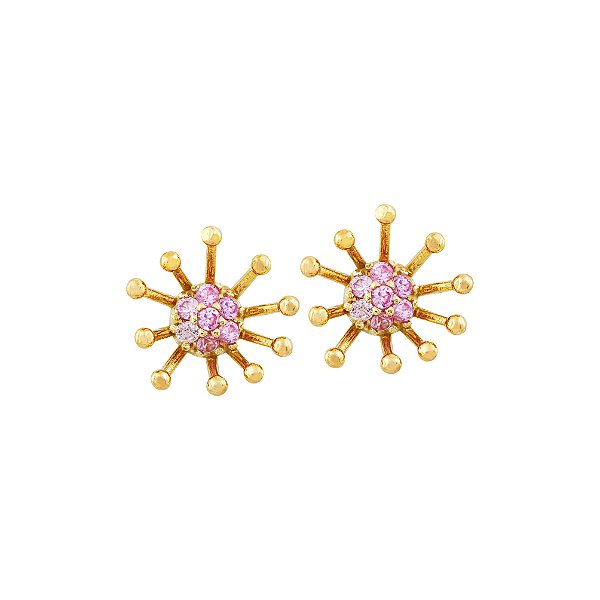 Brinco Sakura Ouro 18k  Safira Rosa