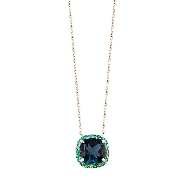 Colar Ouro 18k Topazio Azul e Diamante