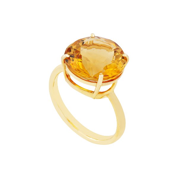 Anel Ouro 18k Citrino Redondo