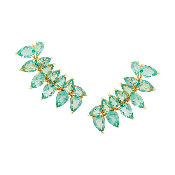 Brinco Ear Cuff Nikki Esmeraldas Ouro 18k