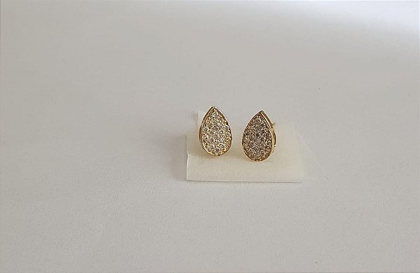 Brinco Pave Gota Ouro 18k Diamante