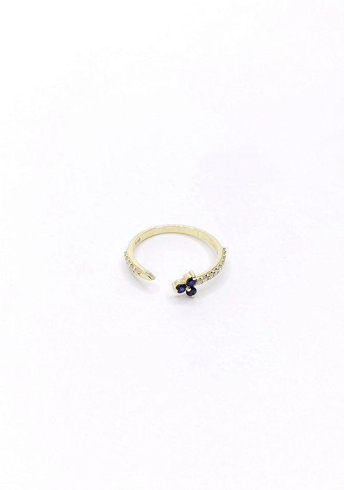 Anel Ouro 18k Seta Safira Azul e Diamante