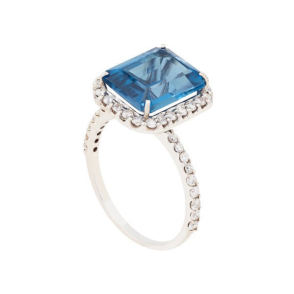 Anel Ouro 18k com Topazio Azul e Diamante