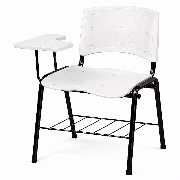 Carteira Universitária Escolar Branca com Prancheta Plástica Branca - 65638 - Casa das Cadeiras Anápolis