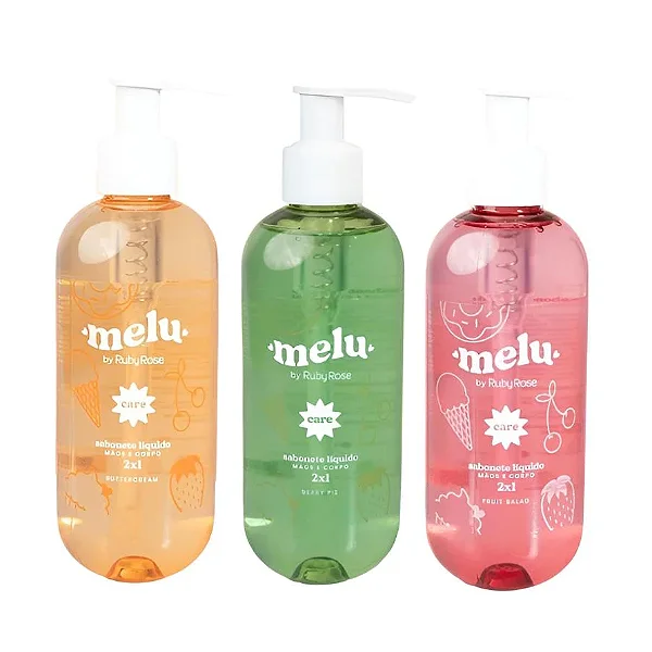 Sabonete Líquido Corporal Melu Ruby Rose Buttercream Fruit Salad Berry Pie 250ml