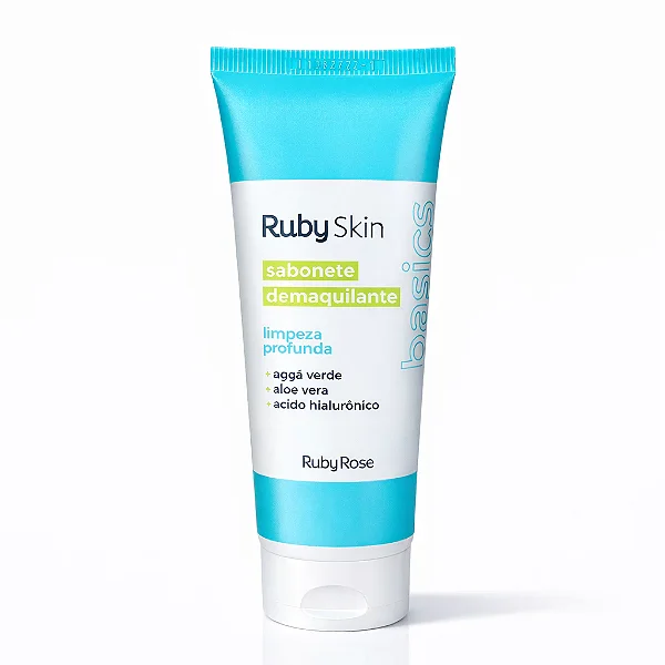 SABONETE DEMAQUILANTE RUBY SKIN limpeza profunda maca verde, aloe vera, acido hialuronico