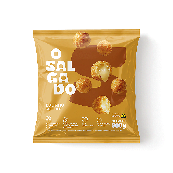 Bolinho de 3 Queijos 20g – Pacote 300g | Frito Congelado para Aquecer