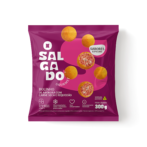 Bolinho de Abóbora com Carne Seca e Requeijão 20g – Pacote 300g | Frito Congelado para Aquecer
