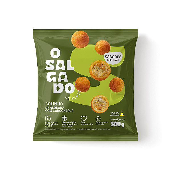 Bolinho de Abóbora com Gorgonzola 20g – Pacote 300g | Frito Congelado para Aquecer