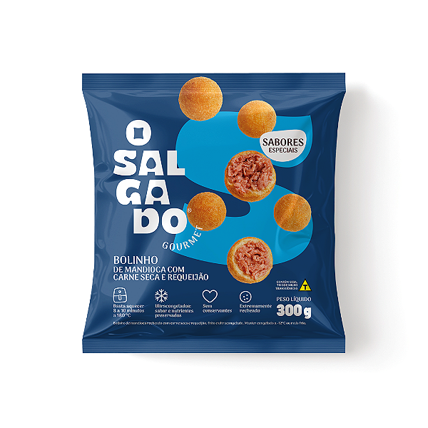 Bolinho de Mandioca com Carne Seca e Requeijão 20g – Pacote 300g | Frito Congelado para Aquecer