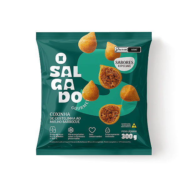 Coxinha de Costelinha Suína com molho Barbecue 20g – Pacote 300g | Frito Congelado para Aquecer