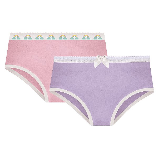 Kit Com 2 Calcinha Infantil 100% Algodão Selene Menina Lisa