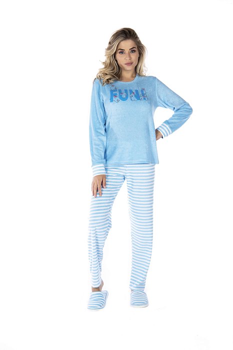 Roupa De Dormir Feminino Victory Adulto Plush Quente Listras
