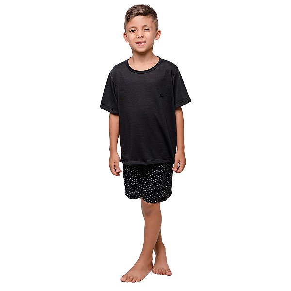Pijama Marca Diones Com Shorts Estampado e Camiseta Lisa Perfeito Para Dias De Descanso Infantil