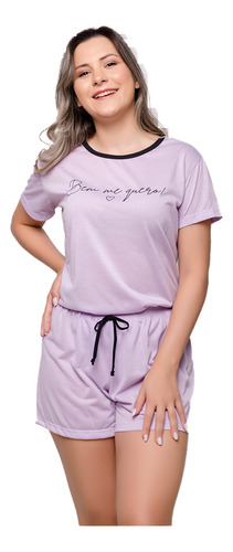 Pijama Feminino Dione Com Camiseta Estampada E Shorts
