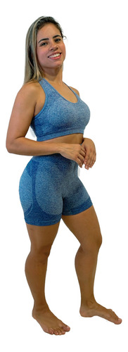 Conjunto Feminino Shorts E Top Sem Costura Para Conforto