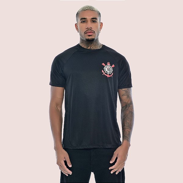 Camiseta Masculina Preta Básica Brasão Oficial Corinthians