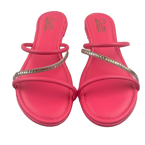 Sandália Rasteirinha Flat Ibiza Brilho E Strass Com Correias Confortáveis Menina