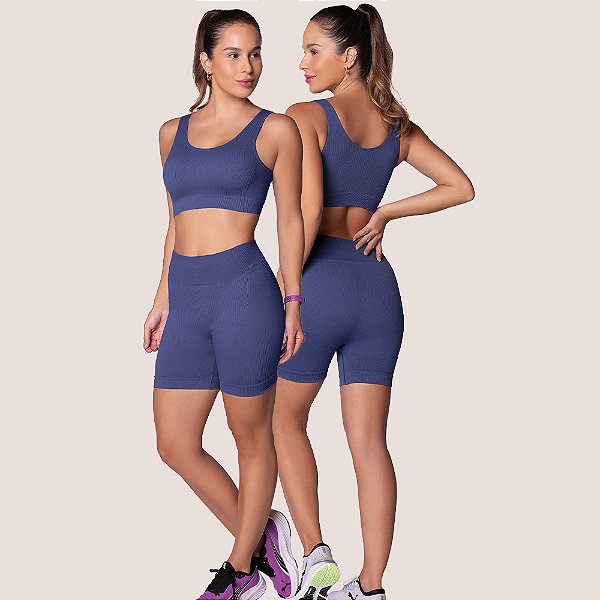 Conjunto Top e Shorts Liso Canelado Toque Macio Sem Bojo