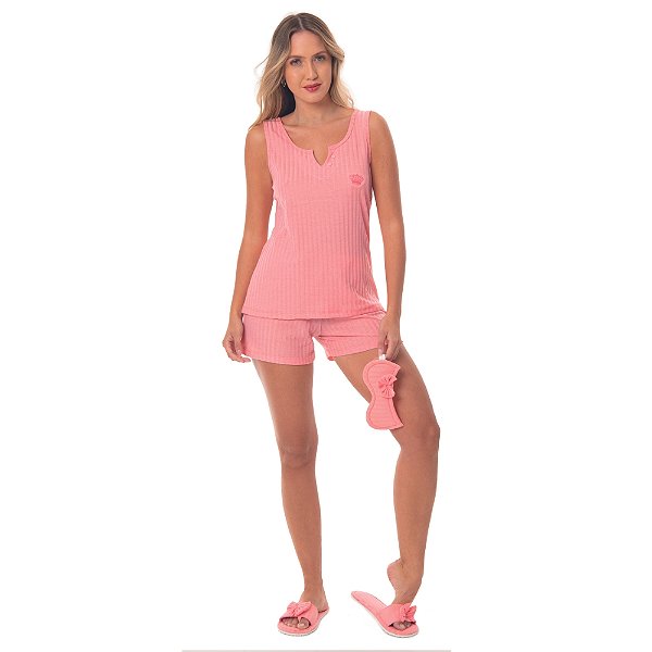 Pijama Texturizado Feminino Com Camiseta Regata - Victory