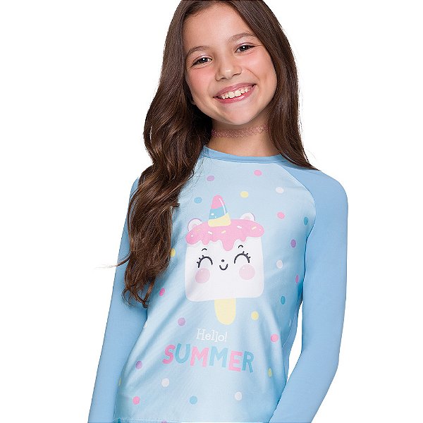 Camiseta Selene Infantil Uv Estampada Verão Calor Praia