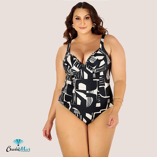 Maiô Banho de Mar Estampado com Bojo Zero Barriga Plus Size