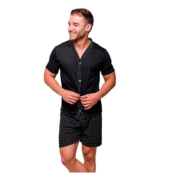Pijama Masculino Com Botões E Shorts Estampado - Diones