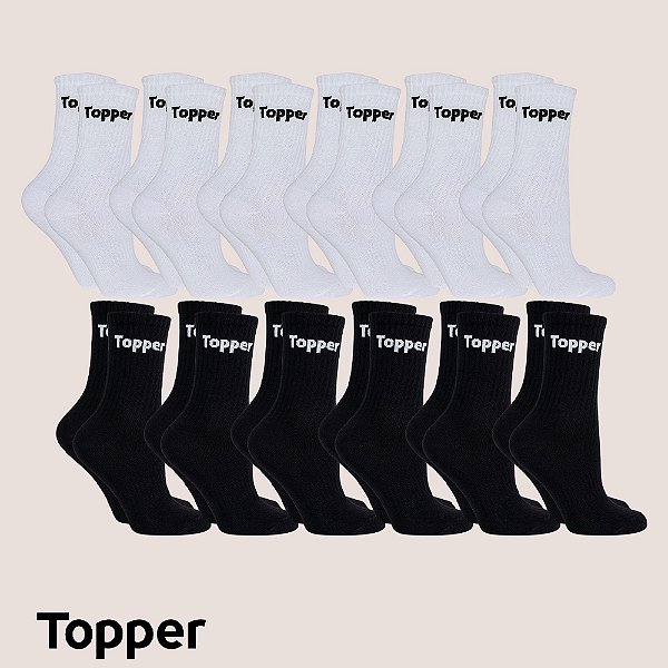 Kit 12 Pares Meia Topper Cano Médio Casual