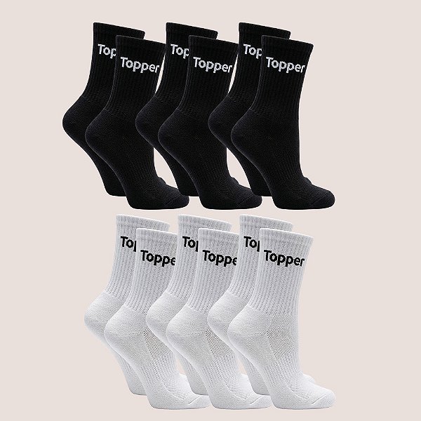 Kit 6 Pares Meia Topper Cano Alto Ideal Para Academia