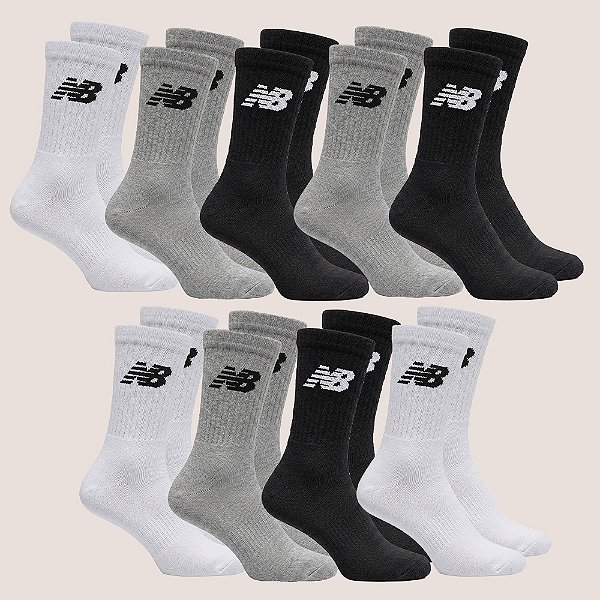 Kit 9 Meias New Balance Cano Longo Algodão Conforto