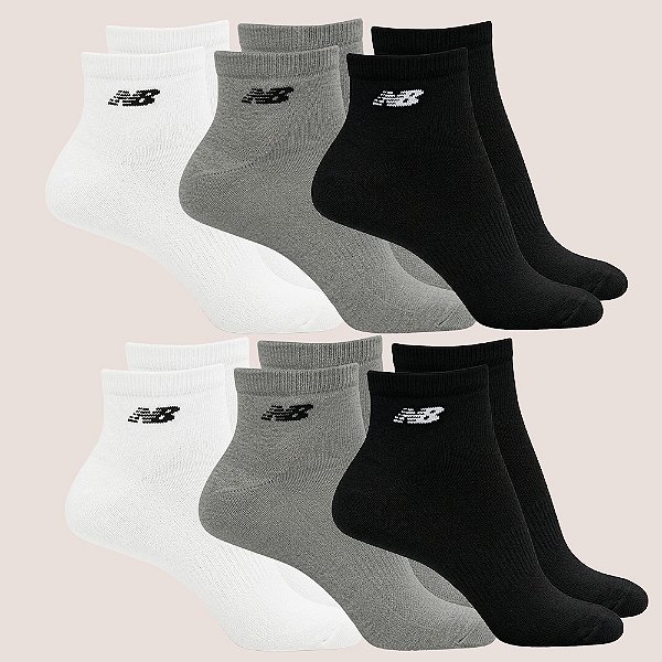 Kit 6 Meias De Algodão New Balance Cano Curto Confortável