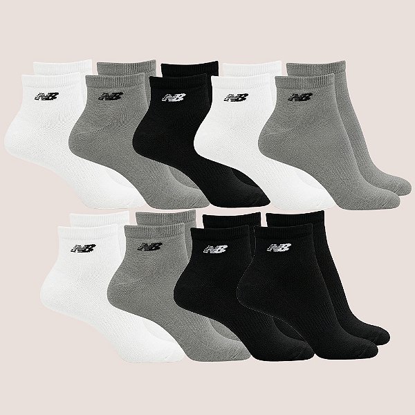 Kit 9 Meias De Algodão New Balance Cano Curto Confortável