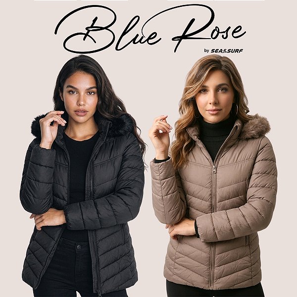 Jaqueta Puffer Feminina Peluciada Forrada Capuz Removível Inverno Com Zíper E Bolso