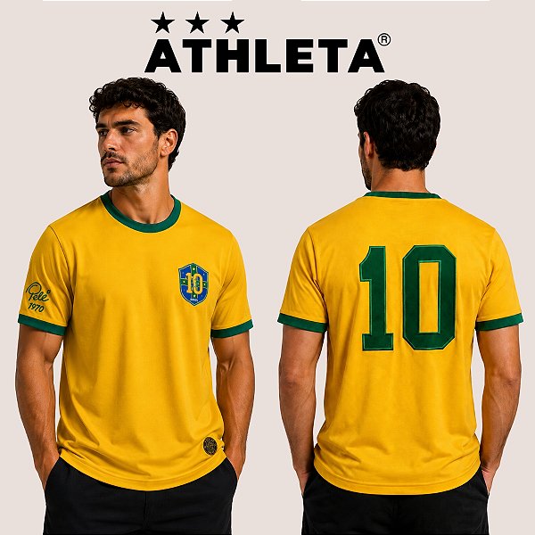 Camisa Brasil Retrô Pelé 1970 Athleta Masculina Edição Especial Em Algodão Amarela Original