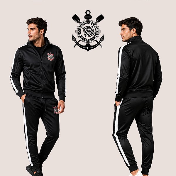 Conjunto Corinthians Masculino Jaqueta e Calça De Helanca Original Confortável Para Inverno