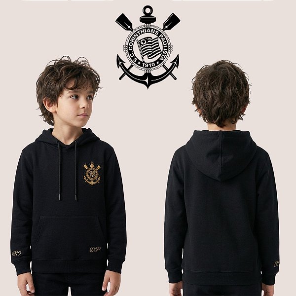 Moletom Corinthians Infantil Coimbra 1910 Premium Bordado Capuz Confortável Frontal