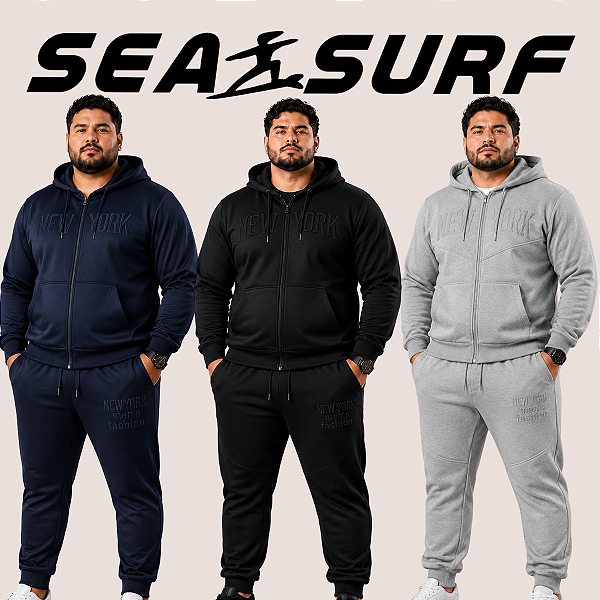Conjunto Moletom Masculino Plus Size Flanelado Com Capuz Zíper e Calça Casual
