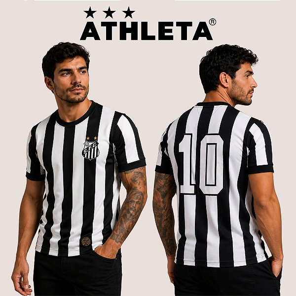 Camisa Santos Retrô Pelé 1974 Masculina Athleta Original Edição Especial Número 10 Listrada