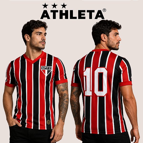 Camisa São Paulo Retrô 1977 1980 Athleta Masculina Algodão Listrada Número 10 Edição Especial