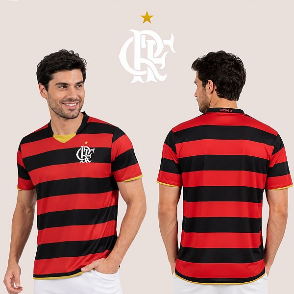 Camiseta Flamengo Masculina Retrô Listrada Rubro-Negra