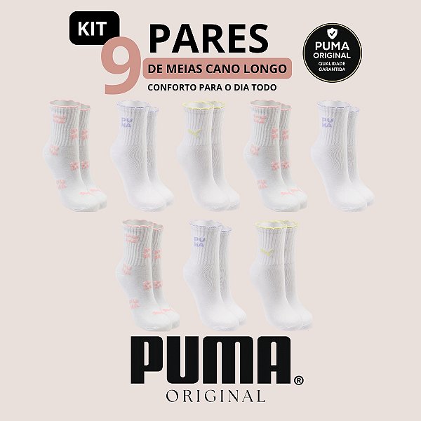 Kit com 9 Meias Puma Cano Longo Infantil Original Algodão Conforto e Resistência para Uso Diário