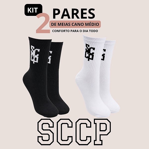Kit 2 Pares de Meias Cano Médio SCCP Preto e Branco