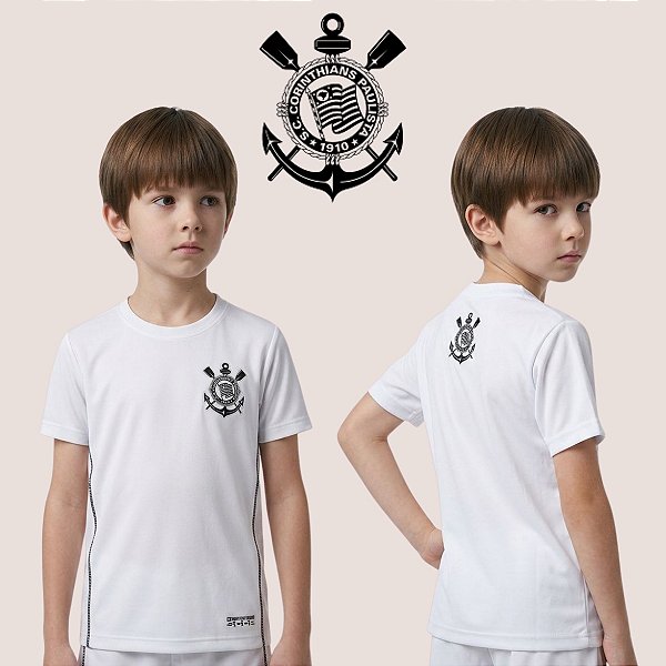 Camiseta Corinthians Infantil Casual Premium em Tecido Leve Respirável com Gola Careca